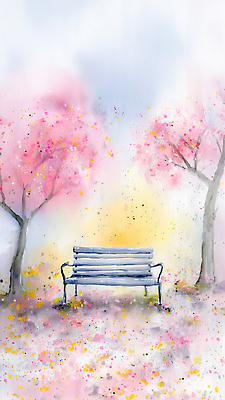 주간 나무 식물 계절 공공시설 꽃 컬러 의자 태양 벚꽃 생태계 파일형식 AI콘텐츠 공원 벤치 꽃잎 햇빛 봄 풍경 자연 조경 야외 파란색 여름 아침 오후 길 고요 일러스트 국내일러스트 JPG 벚나무 수채화 AI일러스트