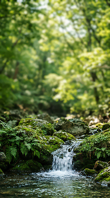 자연요소 식물 계절 컬러 컨셉 자연 숲 CG 생태계 파일형식 AI콘텐츠 계곡 물 나무 흐름 소리 여름 초록색 산 환경 편집이미지 편집실사 JPG 폭포 숲속 AI포토