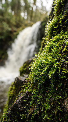 자연요소 식물 컬러 컨셉 자연 숲 CG 생태계 파일형식 AI콘텐츠 이끼 폭포 물 나무 흐름 수분_꽃가루 초록색 생명 습기 환경 풍경 편집이미지 편집실사 JPG 숲속 AI포토