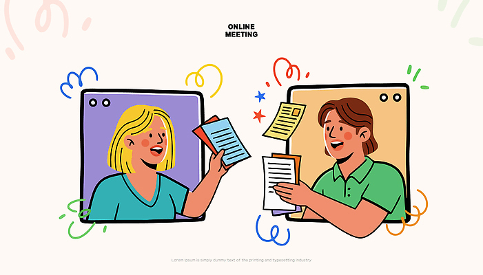 다수 컨셉 비즈니스 말하기 사람 작업 통화 파일형식 벡터 화상통화 소통 협력 여러명 스크린 자료 대화 디지털 업무 커뮤니케이션 피드백 발표 기획 회의 정보 일러스트 국내일러스트 AI파일 온라인