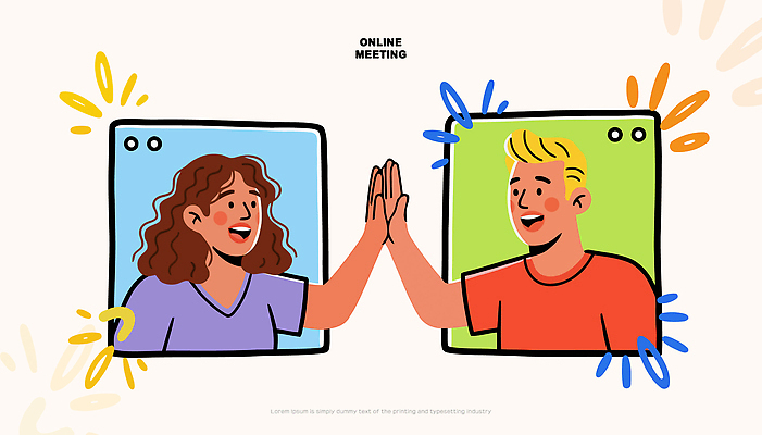 다수 컨셉 비즈니스 관계 현악기 표정 말하기 사람 통화 파일형식 벡터 스크린 대화 화상통화 소통 협력 친목 웃음 감정 연결 친구 사무실 기타 여러명 기술 소셜미디어 일러스트 국내일러스트 AI파일 회의 온라인