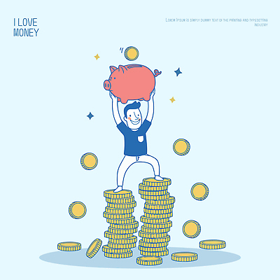 직업 남자 행복 돈 일러스트 성공 금융 경제 동전 기쁨 저축 저금통 부자 재산 목표 즐거움 기회 의욕 재정 국내일러스트 AI파일 감정 컨셉 사람 파일형식 벡터