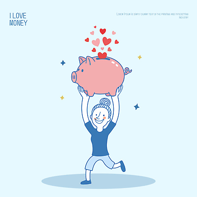 모양 감정 컬러 모션 표정 신체부위 저축 재산 파일형식 벡터 돈 저금통 사랑 하트 사람 웃음 손 올리기 백그라운드 파란색 기쁨 즐거움 표현 행복 그림 단순화된 일러스트 국내일러스트 AI파일