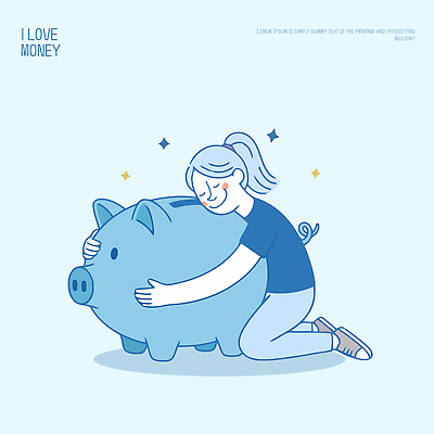 감정 컬러 컨셉 안기 사람 금융 경제 저축 재산 파일형식 벡터 돈 저금통 사랑 여자 파란색 표정 즐거움 포옹 캐릭터 재정 행복 동물 아이디어 모션 꿈 일러스트 국내일러스트 AI파일