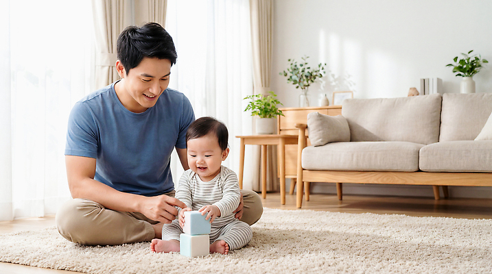 JPG 편집이미지 어린이 거실 가족 관계 모션 놀이 바닥 웃음 부모 블록 아기용품 육아 아기 시간 아빠 의료성형뷰티 편집실사 AI인물포토 AI콘텐츠 표정 사람 CG 오브젝트 파일형식 AI포토