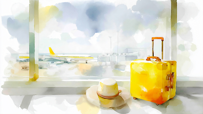 JPG 여행 이동 일러스트 창문 날씨 수채화 비행기 사람 여름 맑음 짐 대기 공항 출발 대기실 체크인 Suitcase 국내일러스트 계절 컨셉 항공교통 교통시설 대중교통 공간 파일형식