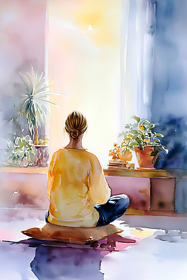 JPG 식물 여자 일러스트 모션 자연 수채화 실내 앉기 라이프 장식 빛 평화 공간 방 집중 창가 명상 오브젝트 뷰티풀 국내일러스트 AI일러스트 AI콘텐츠 컨셉 창문 사람 내부 생활 생태계 파일형식