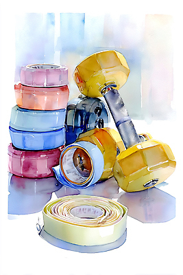 JPG 일러스트 수채화 건강 운동 운동기구 헬스 아령 웨이트트레이닝 연습 체육관 근력 자세교정 유산소운동 홈트레이닝 국내일러스트 AI일러스트 AI콘텐츠 파일형식