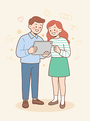 감정 다수 컨셉 관계 표정 말하기 사람 전자제품 스마트기기 파일형식 벡터 태블릿 남자 여자 대화 웃음 장식 여러명 스크린 기술 모션 소통 친구 정보 기계 즐거움 발견 상호작용 일러스트 국내일러스트 AI파일