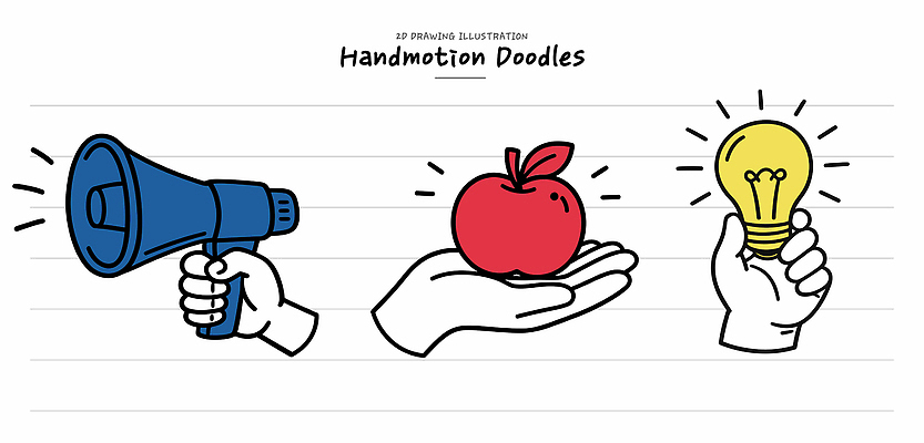컨셉 과일 모션 미술 파일형식 벡터 손그림 사과 전구 확성기 예술 디자인 손짓 창의성 표현 그래픽 컬러 아이디어 상징 작품 드로잉 커뮤니케이션 소통 일러스트 국내일러스트 AI파일