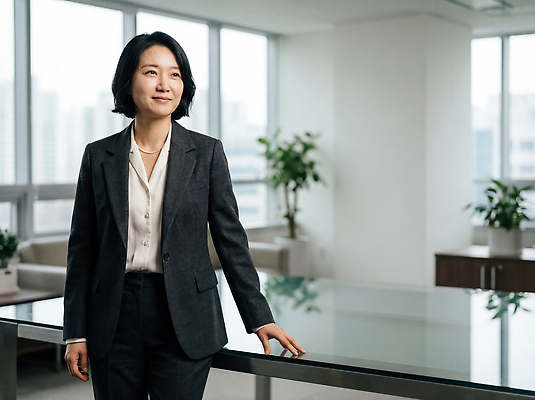 직업 옷 회사 비즈니스 표정 사람 CG 파일형식 AI포토 사무실 여자 정장 식물 창문 미소 환경 직장 내부 직장인 작업 편집실사 편집이미지 JPG CEO 의료성형뷰티 AI콘텐츠 AI인물포토