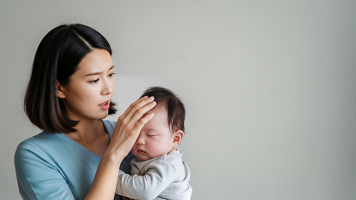 감정 컨셉 가족 모션 사람 CG 파일형식 AI포토 엄마 아기 걱정 확인 이마 안기 방 밝음 표정 육아 소통 편집이미지 편집실사 JPG 의료성형뷰티 AI콘텐츠 AI인물포토