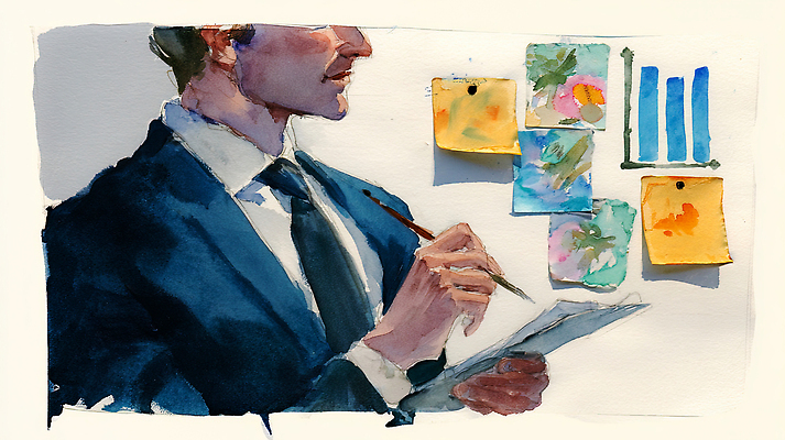 직업 컨셉 비즈니스 문구용품 학용품 사람 신체부위 필기구 사무용품 파일형식 AI콘텐츠 남자 사무실 프로젝트 메모지 계획 연필 벽 컬러 작업 보고서 아이디어 공책 손 그래프 디자인 창의성 일러스트 국내일러스트 JPG 직장인 수채화 AI일러스트