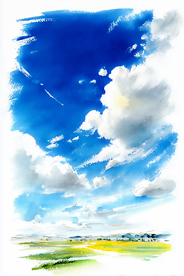 자연요소 계절 컬러 농업 모션 파란색 생태계 파일형식 AI콘텐츠 하늘 초원 산 날씨 풍경 자연 여름 대기 농장 드넓은 흰색 점프 하늘색 시원함 먼지 일러스트 국내일러스트 JPG 수채화 구름 AI일러스트