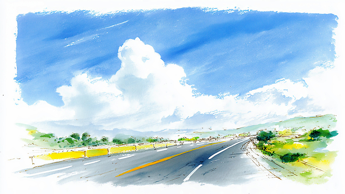 자연요소 식물 길 컬러 교통시설 라이프 생태계 파일형식 AI콘텐츠 도로 하늘 풍경 그림 자연 나무 일상 도시 여행 파란색 환경 산 레저 시간 공간 일러스트 국내일러스트 JPG 수채화 구름 AI일러스트