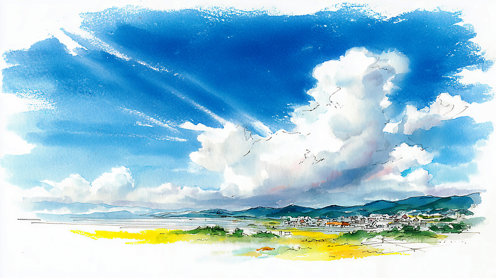 자연요소 계절 컬러 농업 라이프 생태계 파일형식 AI콘텐츠 마을 풍경 산 일상 자연 시골 농장 그림 파란색 공간 하늘 주민 밭 여름 그림자 수채화 오브젝트 일러스트 국내일러스트 JPG 구름 AI일러스트