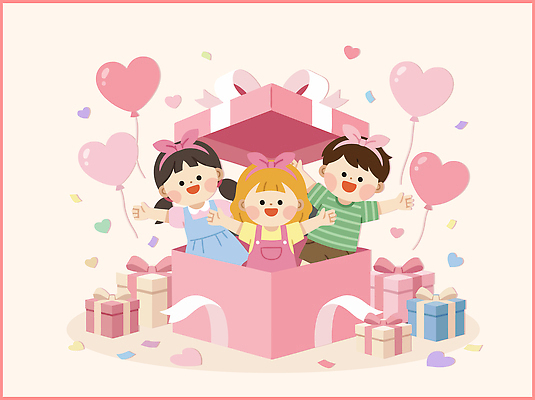 행복 어린이 분홍색 일러스트 놀이 선물 웃음 이벤트 장식 친구 상자 장난감 파티 축제 놀이방 기쁨 하트 축하 어린이날 즐거움 풍선 국내일러스트 AI파일 모양 기념일 감정 컬러 컨셉 관계 표정 사람 파일형식 벡터