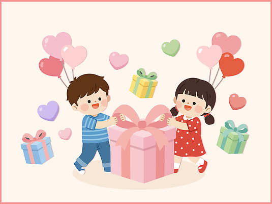 행복 감정 어린이 컬러 일러스트 함께함 선물 소녀 소년 장식 친구 상자 파티 축하 생일 놀이터 어린이날 즐거움 주말 풍선 국내일러스트 AI파일 여자 기념일 남자 컨셉 관계 놀이 사람 이벤트 파일형식 벡터