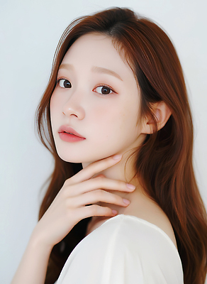 JPG 편집이미지 긴머리 손 여자 얼굴 자연 표정 뷰티 머리 카메라 촬영 흰색 의료성형뷰티 스타일 편집실사 AI인물포토 AI콘텐츠 헤어스타일 컬러 사람 신체부위 전자제품 CG 생태계 파일형식 AI포토