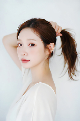 JPG 편집이미지 얼굴 백그라운드 조명 미소 소녀 갈색 머리 흰색 묶기 돌리기 뷰티풀 의료성형뷰티 스타일 편집실사 AI인물포토 AI콘텐츠 여자 어린이 컬러 모션 표정 신체부위 CG 파일형식 AI포토