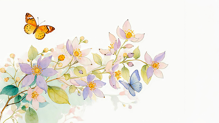 JPG 식물 동물 디자인 꽃잎 꽃 예술 컬러 꽃다발 나비 잎 일러스트 자연 수채화 미술 그리기 그림 창작 국내일러스트 AI일러스트 AI콘텐츠 곤충 모션 문화예술 생태계 파일형식