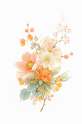 JPG 모양 식물 디자인 열매 꽃 예술 줄기 분홍색 컬러 백그라운드 잎 일러스트 자연 수채화 그림자 장식 그림 조화 뷰티풀 국내일러스트 AI일러스트 AI콘텐츠 생태계 파일형식