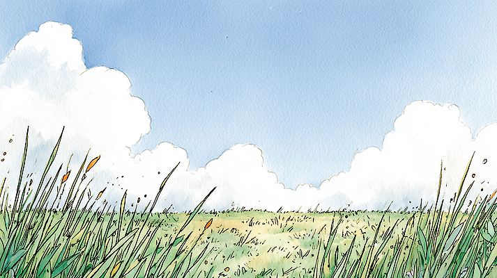 JPG 식물 하늘색 일러스트 자연 하늘 바람 날씨 수채화 풍경 초원 초록색 여름 환경 시골 생태계 멀리 국내일러스트 AI일러스트 AI콘텐츠 자연요소 계절 컬러 파란색 파일형식