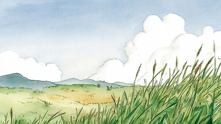 JPG 식물 계절 여행 일러스트 자연 하늘 날씨 수채화 산 풍경 초원 일상 파란색 환경 맑음 시골 뷰티풀 국내일러스트 AI일러스트 AI콘텐츠 컬러 라이프 생태계 파일형식