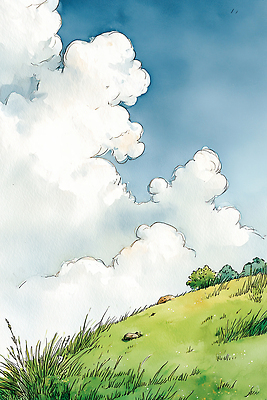 JPG 나무 일러스트 자연 하늘 수채화 풍경 초원 여름 파란색 햇빛 환경 시골 언덕 논밭 색감 국내일러스트 AI일러스트 AI콘텐츠 식물 계절 컬러 밭 논 태양 생태계 파일형식