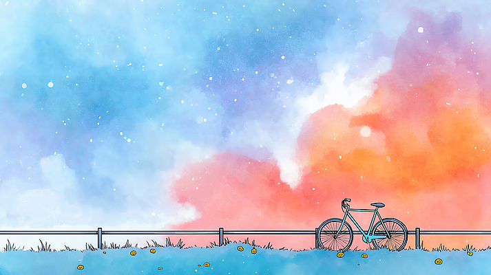 JPG 꽃 감정 컬러 일러스트 자연 하늘 바람 수채화 풍경 초원 태양 자전거 고요 일몰 공간 변화 저녁 그림 장면 국내일러스트 AI일러스트 AI콘텐츠 자연요소 식물 컨셉 날씨 노을 바이크 야간 생태계 파일형식