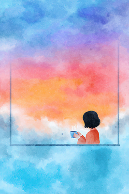 JPG 여유 컬러 일러스트 창문 하늘 수채화 따뜻함 사람 풍경 소풍 모니터 일몰 감상 분위기 편안함 그림 따뜻한음료 오후 국내일러스트 AI일러스트 AI콘텐츠 감정 음료 컨셉 컴퓨터 야외활동 노을 감각 파일형식