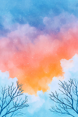 JPG 나무 실루엣 별 컬러 하늘색 일러스트 자연 하늘 조명 수채화 밝음 풍경 맑음 주황색 일몰 물감 저녁 그림 국내일러스트 AI일러스트 AI콘텐츠 자연요소 식물 날씨 촬영기법 파란색 노을 미술도구 야간 생태계 파일형식