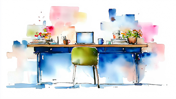 JPG 나무 식물 디자인 꽃 컬러 일러스트 수채화 아이디어 창조 컵 노트북 학습 사무실 자료 작업 작업실 책상 그림 정리 사무용가구 뷰티풀 창의력 국내일러스트 식기 교육 가구 컨셉 비즈니스 전자제품 파일형식