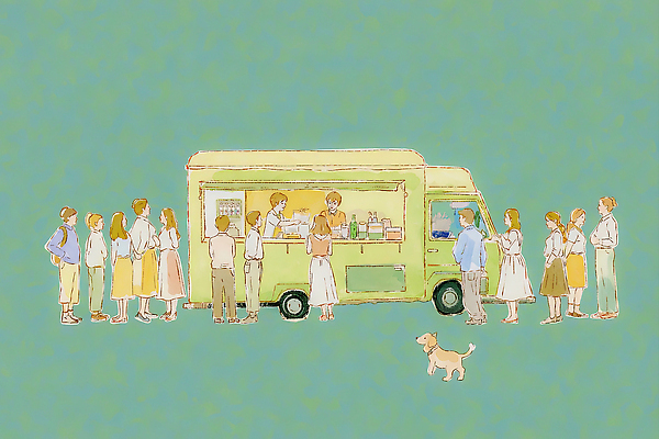 JPG 줄 음식 백그라운드 일러스트 가족 모션 놀이 휴식 디저트 거리 여러명 야외 일상 여름 만남 트럭 대기 개 주문 간편조리식품 국내일러스트 계절 다수 컨셉 포유류 관계 자동차 사람 라이프 파일형식