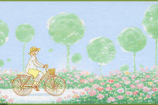 JPG 나무 공원 여자 컬러 여행 꽃밭 일러스트 자연 하늘 바람 풍경 초원 일상 여름 소풍 자전거 산책로 자유 즐거움 국내일러스트 AI일러스트 AI콘텐츠 자연요소 식물 계절 공공시설 꽃 감정 길 컨셉 날씨 사람 라이프 야외활동 바이크 생태계 파일형식