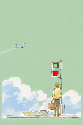 JPG 남자 길 여행 교통 이동 가방 일러스트 하늘 비행기 사람 일상 대기 도시 공항 신호등 청신호 적신호 경관 국내일러스트 잡화 컨셉 항공교통 교통시설 대중교통 풍경 라이프 파일형식