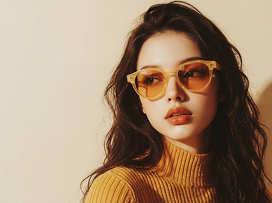 JPG 모델 편집이미지 옷 여자 패션 컬러 백그라운드 표정 선글라스 갈색 노란색 촬영 광선 스웨터 의료성형뷰티 스타일 편집실사 AI인물포토 AI콘텐츠 안경 상의 사람 CG 파일형식 AI포토