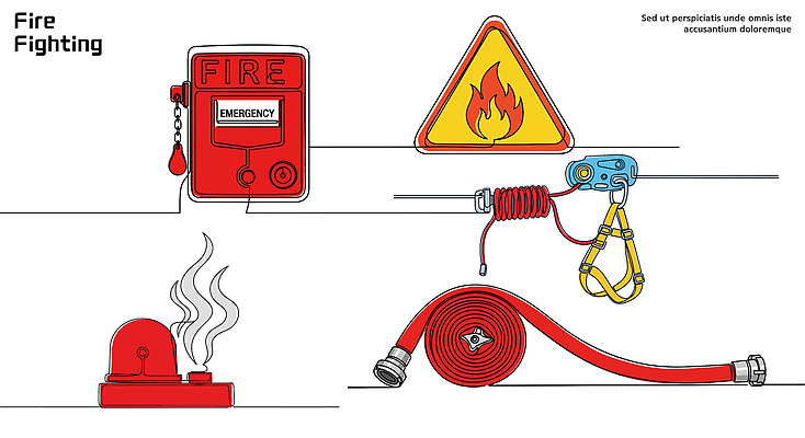 일러스트 경고 안전 장비 긴급 표지판 구출 위험 소방관 소방 자연재해 화재 시스템 호스 소화기 소화전 경고등 구급 점화 국내일러스트 AI파일 컨셉 알림판 도움 안전장비 구조원 사건 재해 파일형식 벡터