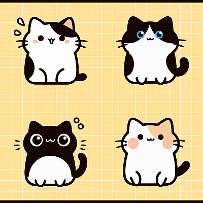 동물 캐릭터 디자인 시선 감정 일러스트 털 표정 앉기 귀여움 검은색 고양이 흰색 입 그림 성격 국내일러스트 AI파일 컬러 컨셉 포유류 모션 신체부위 반려동물 파일형식 벡터