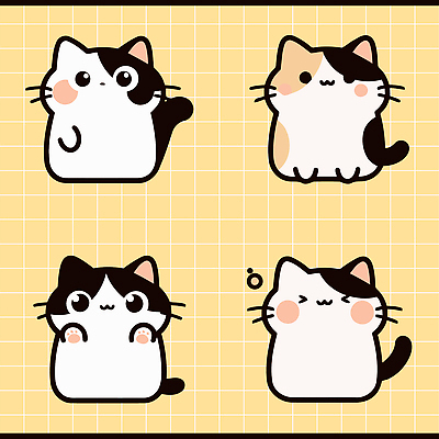 동물 캐릭터 컬러 포즈 일러스트 표정 그래픽 장난감 고양이 그리기 그림 격자 디지털아트 국내일러스트 AI파일 무늬 포유류 모션 반려동물 파일형식 벡터