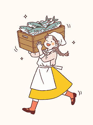 음식 일러스트 모션 어류 요리 웃음 사람 소녀 일상 상자 농장 기쁨 작업 운반 시장 제조 해산물 배송 준비 상업 방문 국내일러스트 AI파일 여자 감정 어린이 농업 표정 라이프 수중동물 파일형식 벡터