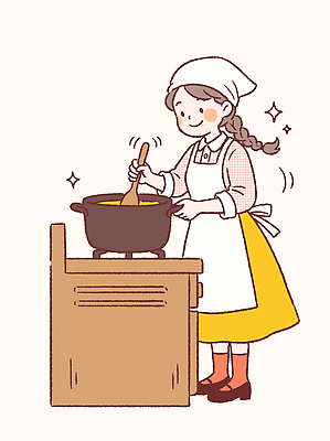 여자 음식 일러스트 재료 주방용품 손잡이 요리 일상 수건 주방 식사 앞치마 시간 오픈 냄비 레시피 혼자 국내일러스트 AI파일 생활용품 사람 라이프 위생용품 솥 파일형식 벡터