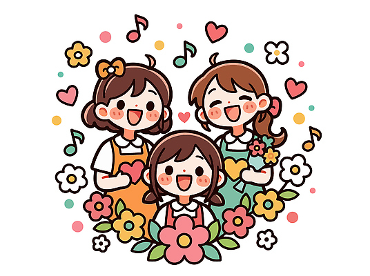 꽃 행복 음악 컬러 백그라운드 일러스트 노래 모션 사랑 웃음 소녀 친구 기쁨 모임 표현 스승의날 그림 장면 가정의달 친목 순간 국내일러스트 AI파일 식물 여자 기념일 감정 어린이 관계 문화예술 표정 5월 파일형식 벡터