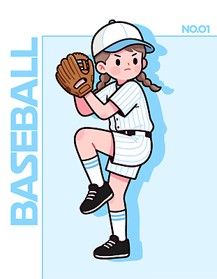 여자 어린이 스포츠 장갑 백그라운드 유니폼 일러스트 모션 놀이 협력 경기 파란색 운동 경쟁 야구 흰색 집중 즐거움 투구 국내일러스트 AI파일 잡화 옷 감정 컬러 컨셉 건강 사람 구기 파일형식 벡터