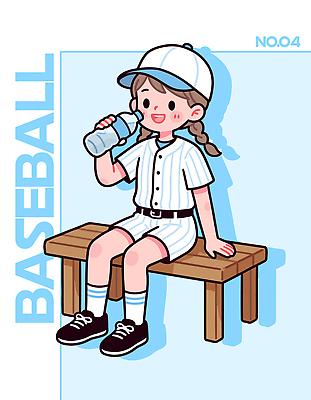 어린이 스포츠 유니폼 벤치 일러스트 모션 협력 휴식 선물 소녀 경기 물 친구 운동 소풍 야구 에너지 연습 즐거움 국내일러스트 AI파일 자연요소 옷 여자 감정 컨셉 의자 관계 건강 사람 야외활동 구기 파일형식 벡터
