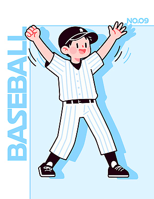 캐릭터 손 디자인 남자 스포츠 백그라운드 유니폼 일러스트 모션 경기 파란색 운동 기쁨 야구 표현 그림 스타일 국내일러스트 AI파일 옷 감정 컬러 건강 사람 신체부위 구기 파일형식 벡터