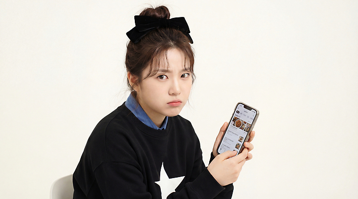 JPG 편집이미지 옷 패션 감정 리본 포즈 갈색머리 소녀 핸드폰 뷰티 스크린 공간 불만 금요일 밝은색 의료성형뷰티 편집실사 AI인물포토 AI콘텐츠 헤어스타일 여자 어린이 전자제품 CG 요일 파일형식 AI포토