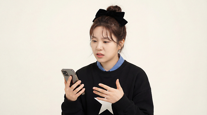 JPG 편집이미지 손 옷 여자 감정 백그라운드 기술 표정 이야기 대화 사람 스마트폰 검은색 소통 의료성형뷰티 편집실사 AI인물포토 AI콘텐츠 컬러 컨셉 말하기 신체부위 핸드폰 스마트기기 CG 파일형식 AI포토