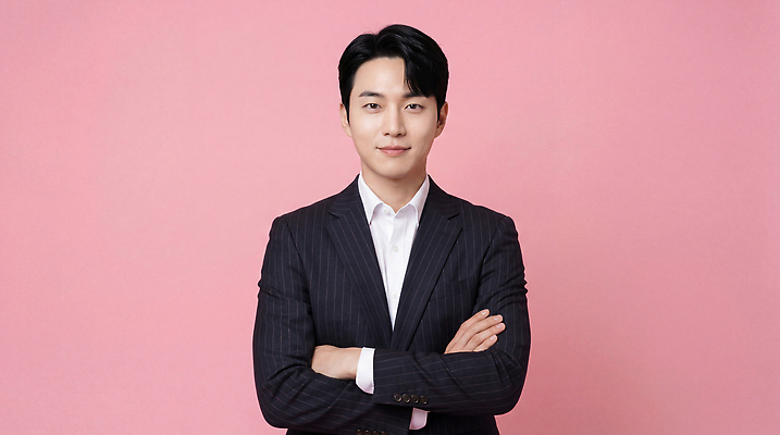 JPG 편집이미지 남자 분홍색 포즈 백그라운드 비즈니스 미소 정장 카메라 팔짱 촬영 의료성형뷰티 스타일 편집실사 AI인물포토 AI콘텐츠 옷 컬러 모션 표정 사람 전자제품 CG 파일형식 AI포토