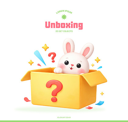 PSD 편집이미지 어린이 인형 모션 선물 웃음 상자 장난감 3D 귀여움 토끼 오픈 즐거움 색종이 놀기 뽑기 랜덤박스 언박싱 편집3D 감정 종이 컨셉 포유류 표정 사람 반려동물 디지털합성 파일형식
